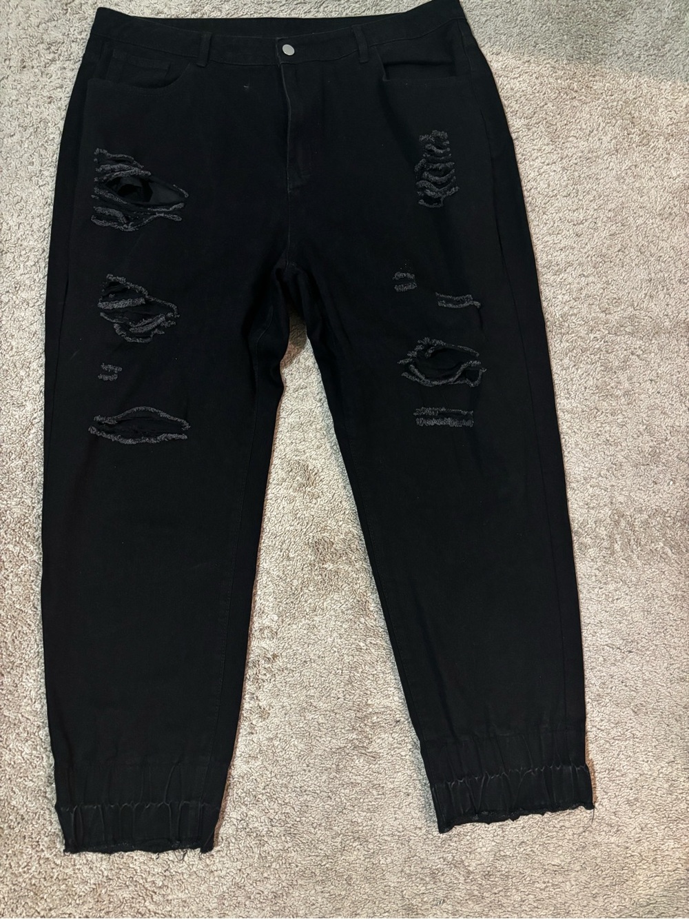 Slim Ripped Black Men’s Jeans - Elastic Cuff